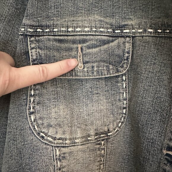 Y2K 90s VTG Demin Jacket Women 1X Crochet Embroidered Hippie Crest Jeans Western - Picture 5 of 13